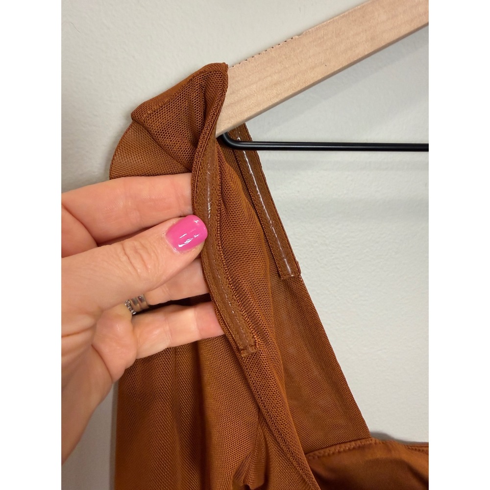 Oh Polly Corset Long Sleeve Mesh Mini Dress Baddie Hot Rouched Sheer Brown 2 - Picture 10 of 13